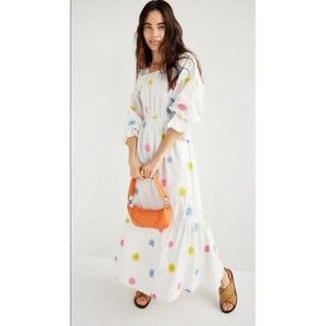 SOMETHING NAVY Embroidered Tiered Long Sleeve Maxi Dress In Rainbow Size S NEW